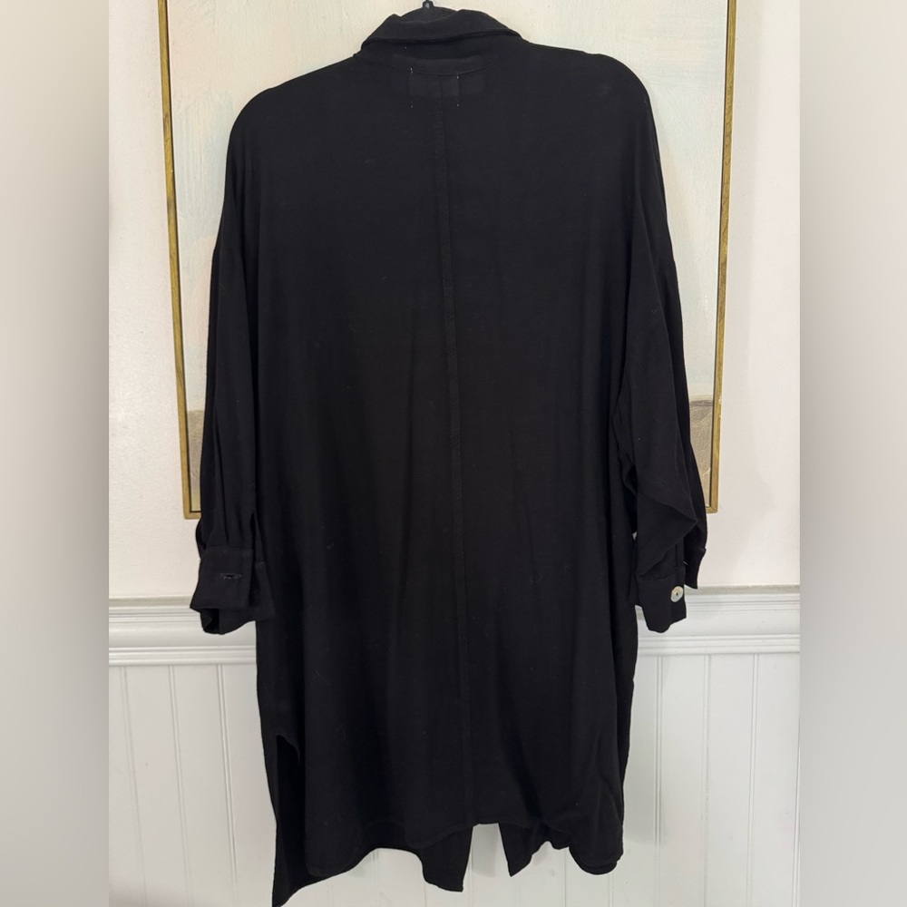 ELECTRIC & ROSE Black Button Down Abalone Shell Midi Shirt Coverup Dress XS/S - Picture 4 of 5